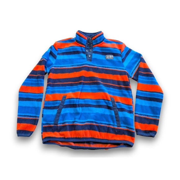 Eddie Bauer Blue Orange Striped Fleece Sweater Jacket Youth Boys Size S 7-8 - Picture 1 of 7